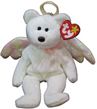 Ty Beanie Babies Halo White Angel Bear Brown Nose Pink Wings 1998 MWMT