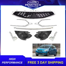 Front Grille+Bumper Trim+Fog Lamp Bezel For 17-20 Mitsubishi Mirage Hatchback