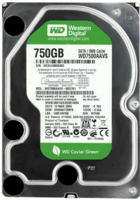 FESTPLATTE WESTERN DIGITAL WD7500AAVS 750GB 5400U/min 8MB SATA II 3.5'' Zoll