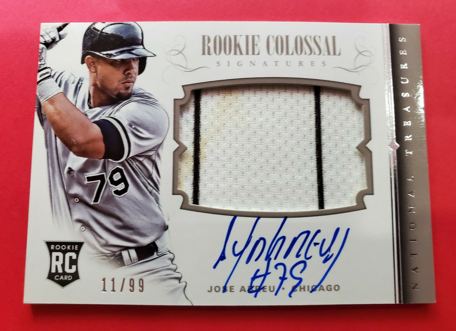 On Card Auto Game Used Jose Abreu 2014 Panini National Treasure /99 Rookie Patch