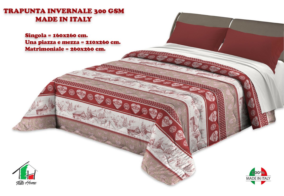 Trapunta Invernale Matrimoniale Singola Piazza Mezza Cuori