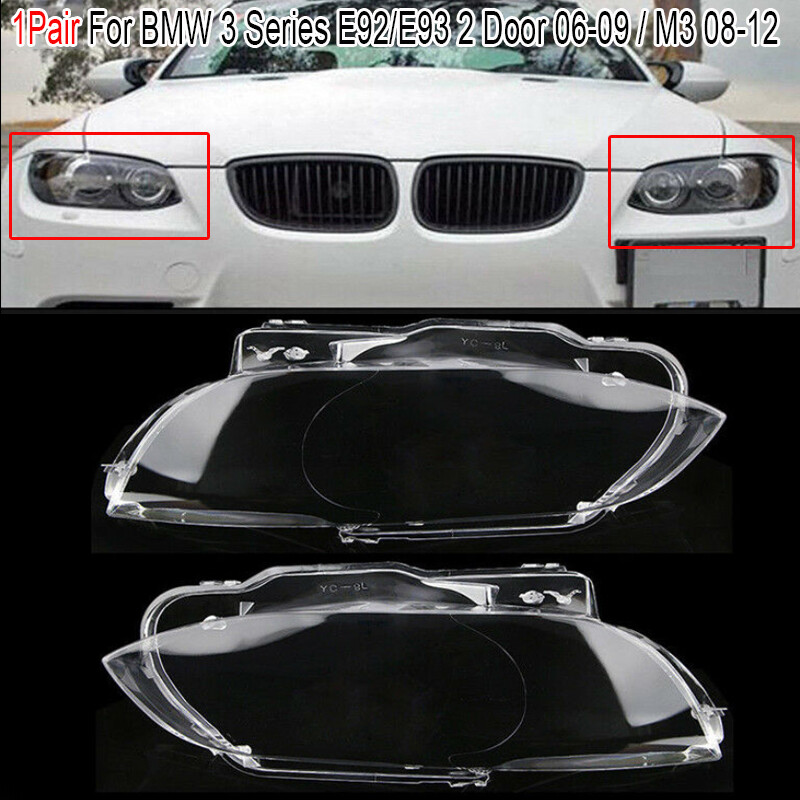 2X Headlight Headlamp Lens Cover Shell For BMW E92 Coupe E93 Cabrio 06-09 08