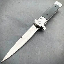 9" Classic Italian Style Stiletto Folding Spring Assisted Open Pocket Knife Wood