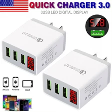 2pcs 3 Port QC 3.0 Quick Charge USB Hub Fast Wall Charger Power Adapter US Plug