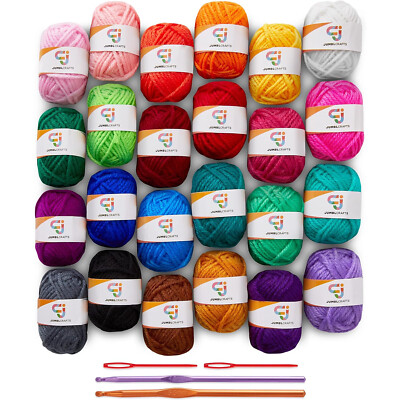 JumblCrafts 24-Yarn Crochet Kit with Crochet Hooks and Crochet Needle