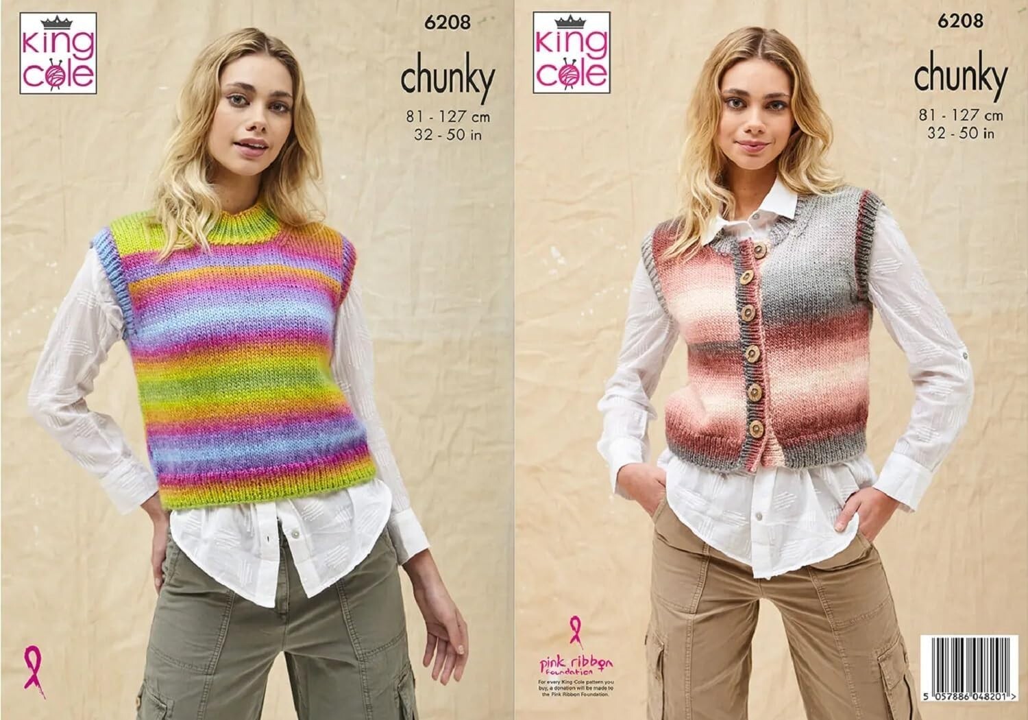 King Cole Chunky Knitting Pattern - 6208 Ladies Slipover & Waistcoat (2 Designs)