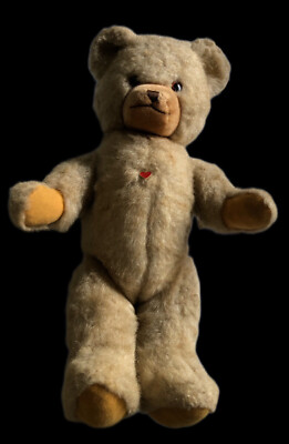 Vintage Berg Jointed Teddy Bear Plush W Red Heart Tags 18” Made In