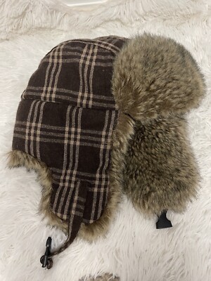 Faux fur Plaid Trappers Hat Brown One Size | eBay display picture 2