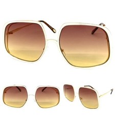 Exaggerated Classic Elegant Vintage Retro Style SUNGLASSES Big Square Gold Frame