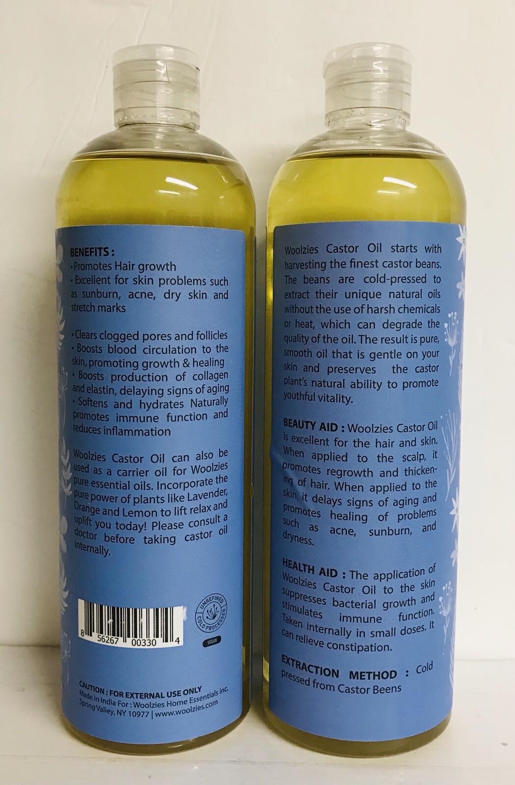 2 Bottles Woolzies ~ Castor Oil ~ 100% Pure Cold-Pressed Oil 16 fl oz Each