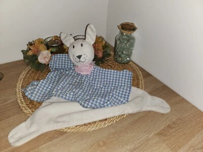 Doudou Plat LAPIN Blanc Tissu Bleu Carreaux IKEA, TBE, B5 - Photo 1/2