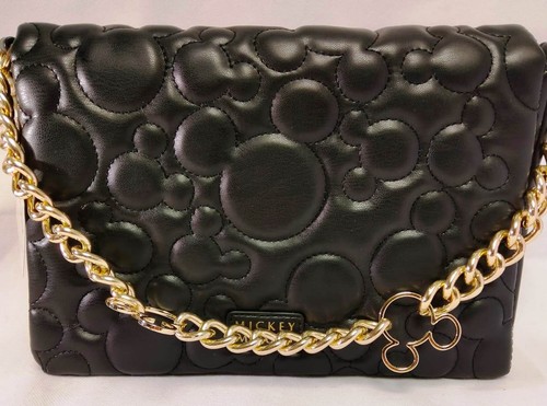 Disney Sling Bag Mickey Mouse Black Gold Embossed Quilted Shoulder Purse Primark - Picture 5 of 13
