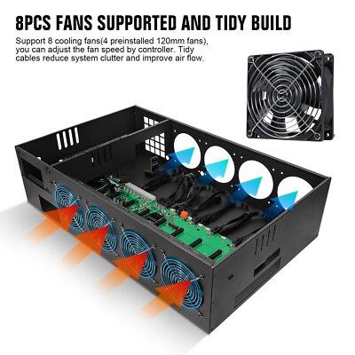 Mining Rig Case 8 GPU Slot Miner Frame Kit w/ Motherboard CPU RAM