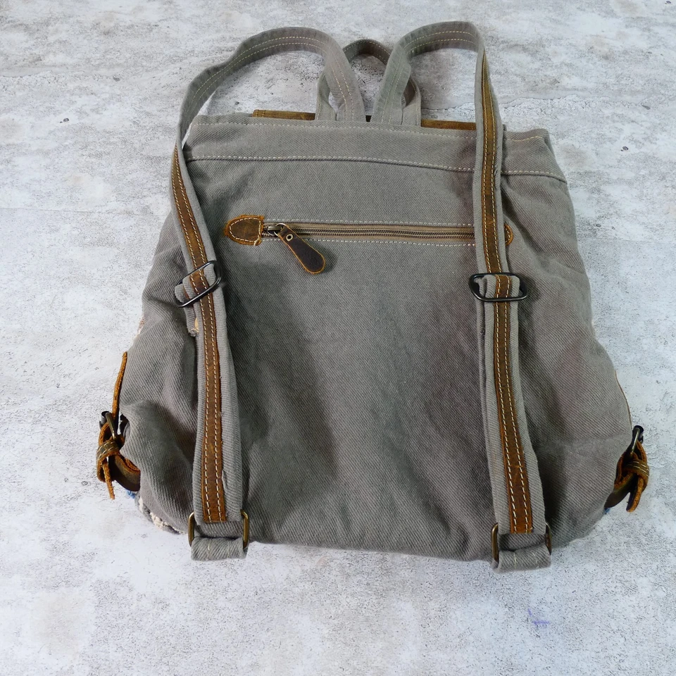 Myra Bag Backpack Women Brown Leather  Macrame Tote Boho Up Cycle Purse - Image 2 of 4