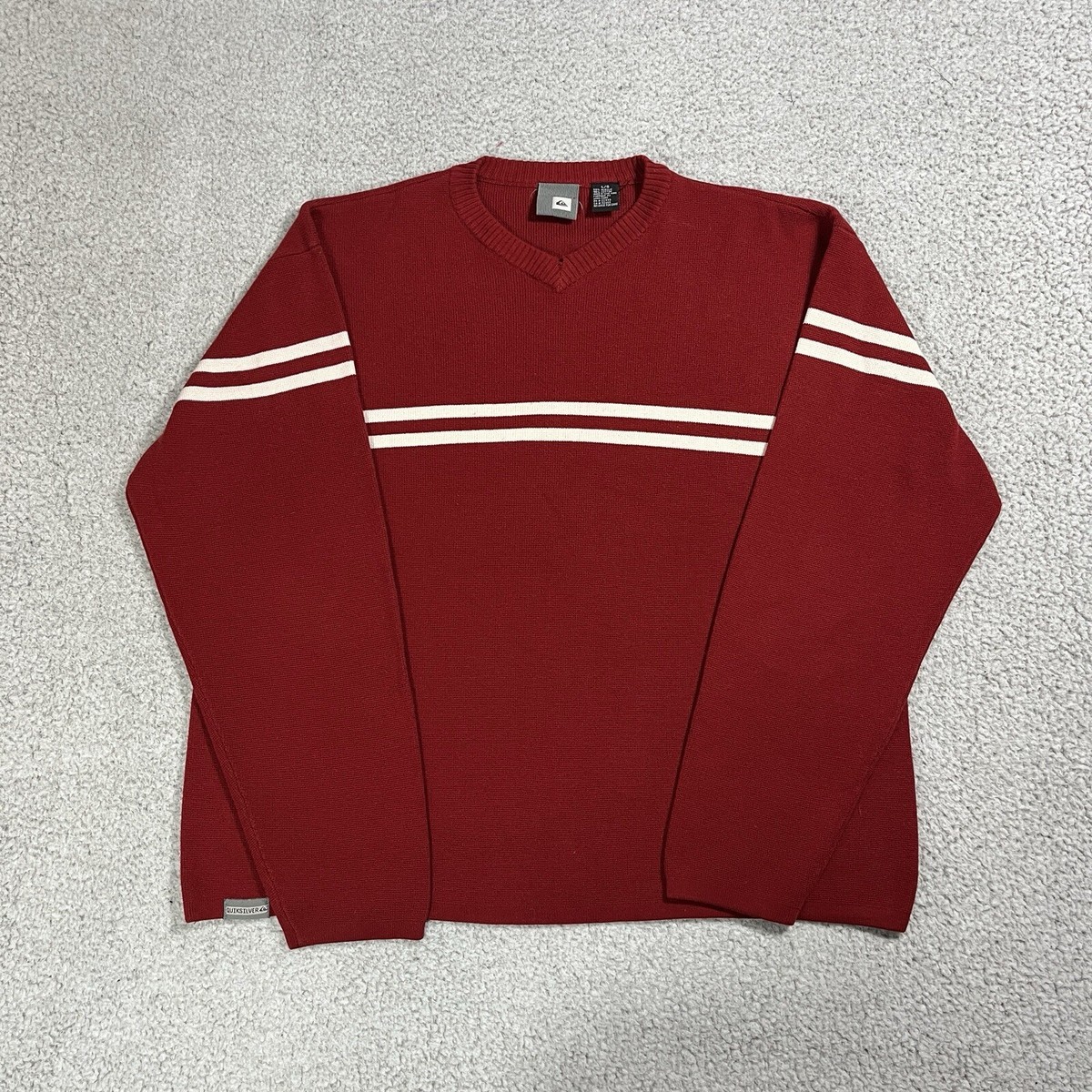 Quiksilver Sweatshirt Mens Large Red Stripe Knit Vintage 90s