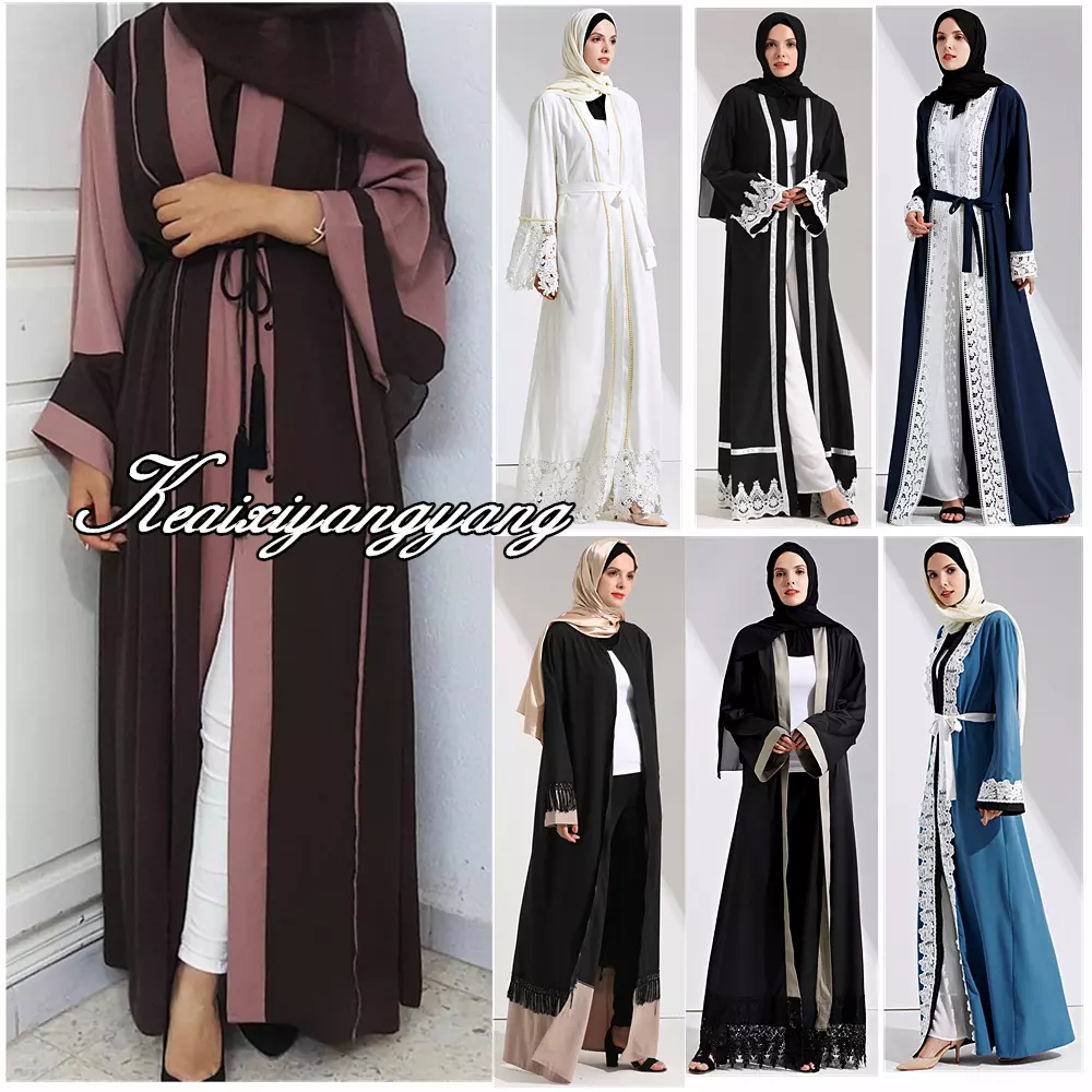 Dubai Style Women Open Front Kaftan Abaya Muslim Cardigan Robe Maxi Dress