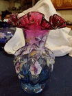 Fenton Mulberry Melon Vase, 95th Anniversary George Fenton Signature, HP Flowers
