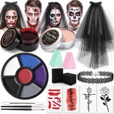 Halloween Sfx Makeup Kit, Bride Face Body Paint With Choker Bride's Veil