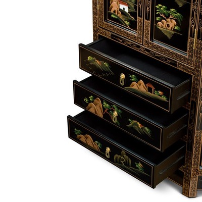 US Seller - Black Lacquer Chinoiserie Landscape Oriental Corner