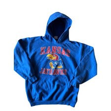 Vintage NCAA Kansas University KU Jayhawks Medium Faded Blue Gildan Hoodie