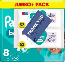 52 Nappies Size 8 + 104 Baby Wipes By Pampers Unisex Baby Dry 0.55 per nappy