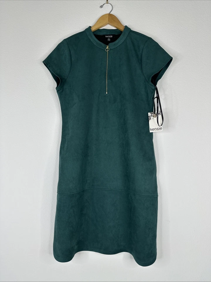 Vestido recto Kensie imitación gamuza para mujer talla 8 verde pino manga corta NUEVO Foto 2 de 4