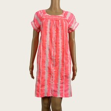 Gap SMALL Hot Neon Pink Tie Dye Striped Casual Cotton Shift Dress Summer Beach