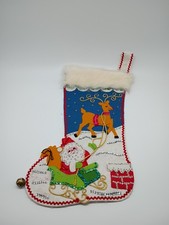 Vtg Bucilla Santa Rudolph Reindeer Christmas Stocking Kit 2315 Finished W/Fur