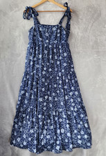 Madewell Dress Womens XS Blue Floral Tiered Cotton Sundress Tie Shoulder Smocked