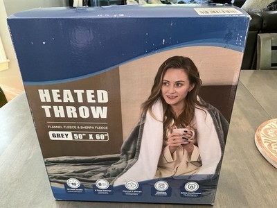 Handy Heater Sherpa Throw Blanket 50''x60'' Plush Heated Blanket