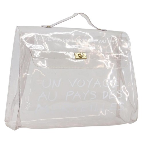 HERMES Vinyl Kelly Hand Bag Vinyl Clear Gold Tone Auth BA16495