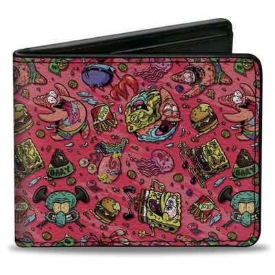 Bi-Fold Wallet SpongeBob Funky Character Swirl Collage Pinks (US IMPORT)