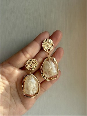 Ohrhänger goldfarben cremefarben Stein Vintage Statement Hänger