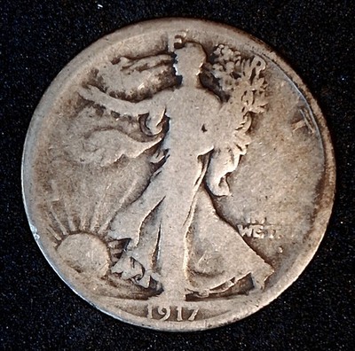 1917S Walking Liberty Half Dollar. Obverse MM. Low Mintage Hole Filler.