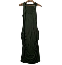 VENUS Olive Green Sleeveless Ruched Side Bodycon Midi Tank Dress Size S