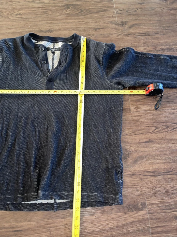 rag & bone Henley Shirt Mens Extra Large Black Gray Waffle Thermal Long Sleeve - Image 3 of 4
