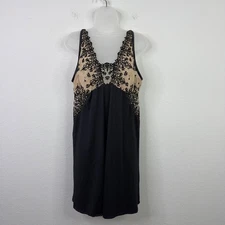 Soma Nightgown Women XL Black Beige Lace Slip Lingerie Romantic Boudoir Feminine