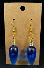 Christmas Lights Earrings - Blue - Dangle - Holiday - Gold Hooks - Handmade
