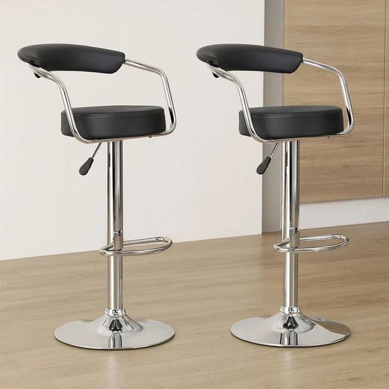 Ergoliving 2 X Leather Bar Stools Kitchen Chair Gas Lift Swivel Bar Stool B0011