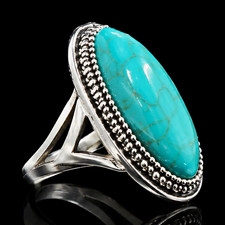Silver Tone Oval Blue Turquoise Cabochon Beze...