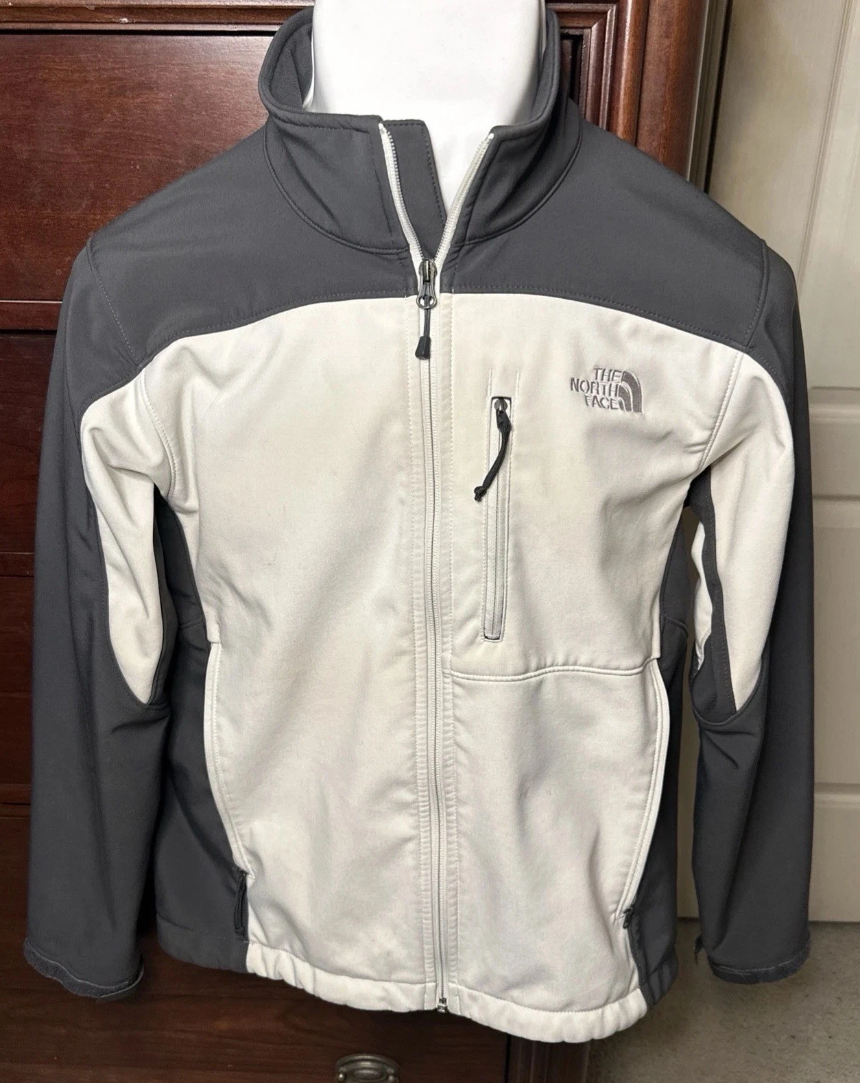 OFF WHITE Giacca a vento North Face uomo piccola grigio sporco bianco colorblock full zip