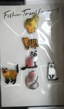 Set of 6 Cat Button Covers - 3/gold&black, 3 silver/black (Avg Hgt 1.5") NOS