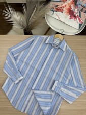 Vintage Yves Saint Laurent Pour Homme Shirt M Blue Striped Long Sleeve Cotton