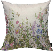 Wild Flowers Leaves Throw Pillow Covers 18 X 18 Inch Botanical Spring Butterfly,