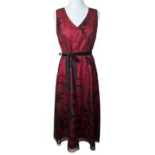 Coldwater Creek Red Black Dress 6P Whimsigoth Punk Velvet Accents Fairy Grunge