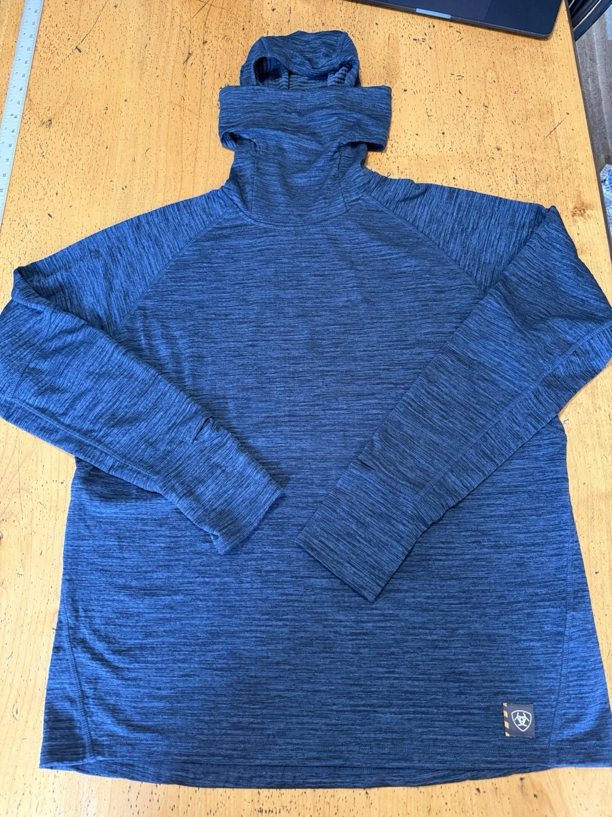 Ariat Rebar Gridwork Balaclava Long Sleeve Thermal Hoodie L Blue Work