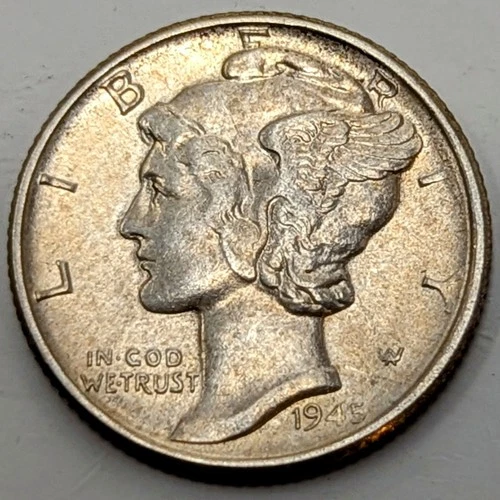 1945 Mercury Silver Dime 10 C Ten Cent Uncirculated Philadelphia