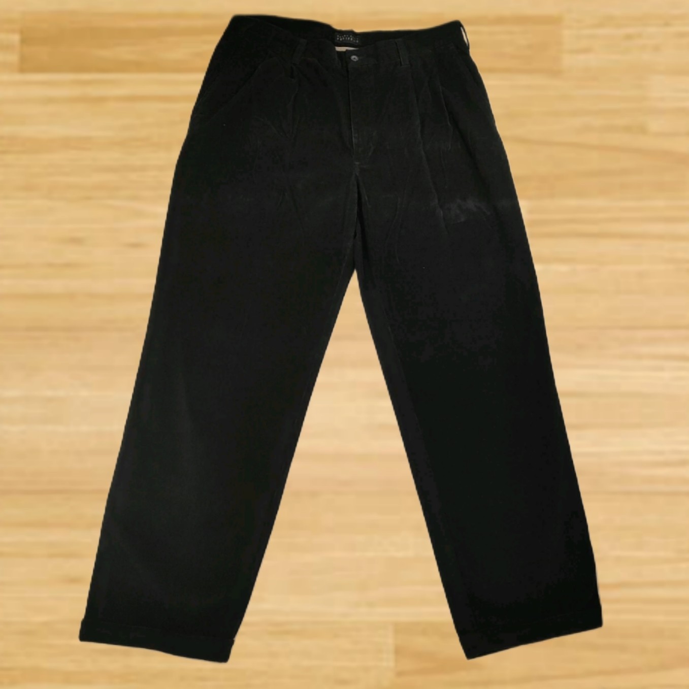 ANTIGUO Perry Ellis 32" Pantalones Plisados ​​de Pana Negra Hombre Talla 36