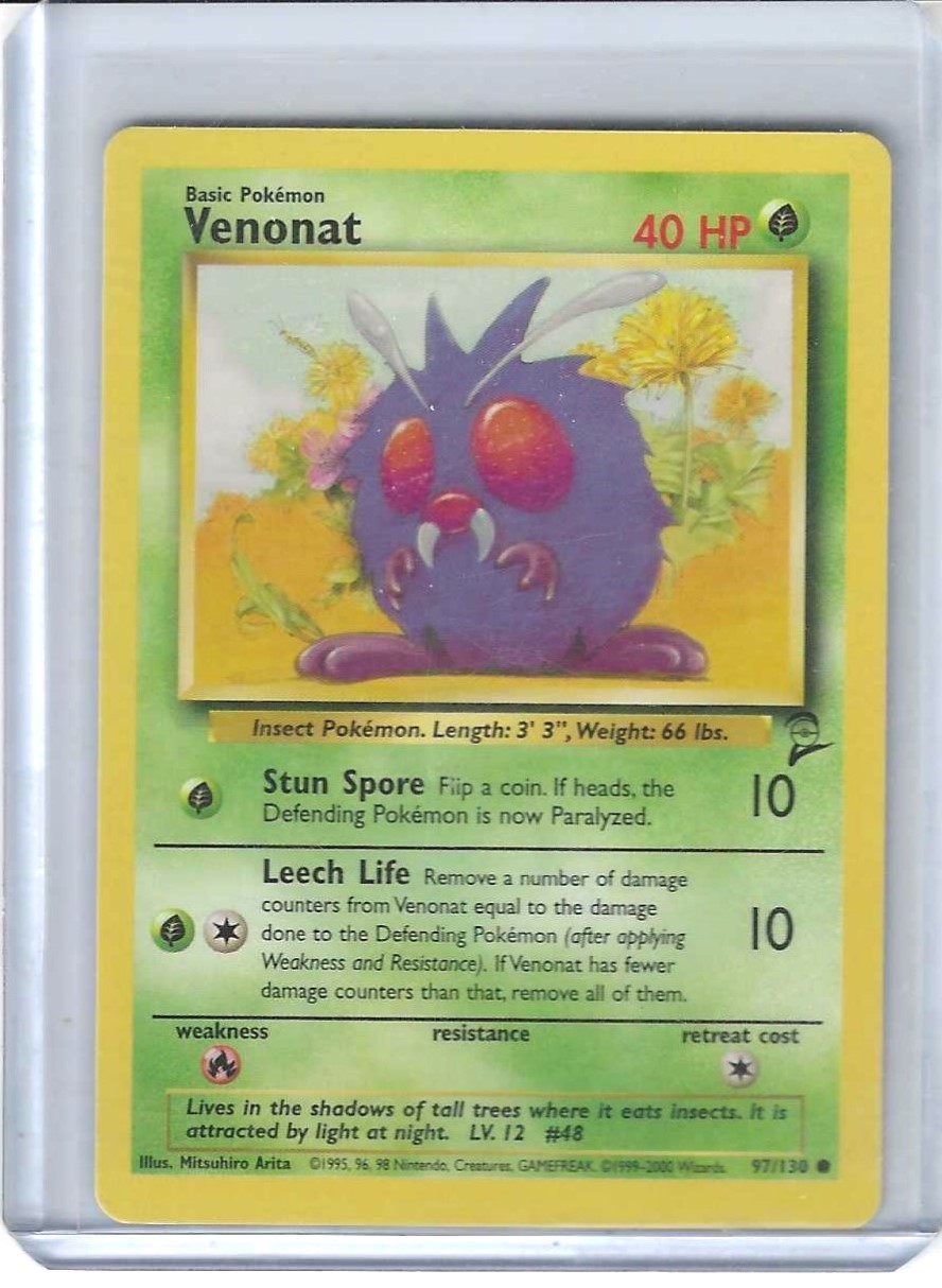 POKEMON BASE SET 2 VENONAT COMMON UNLIMITED CARD # 97/130 UNPLAYED