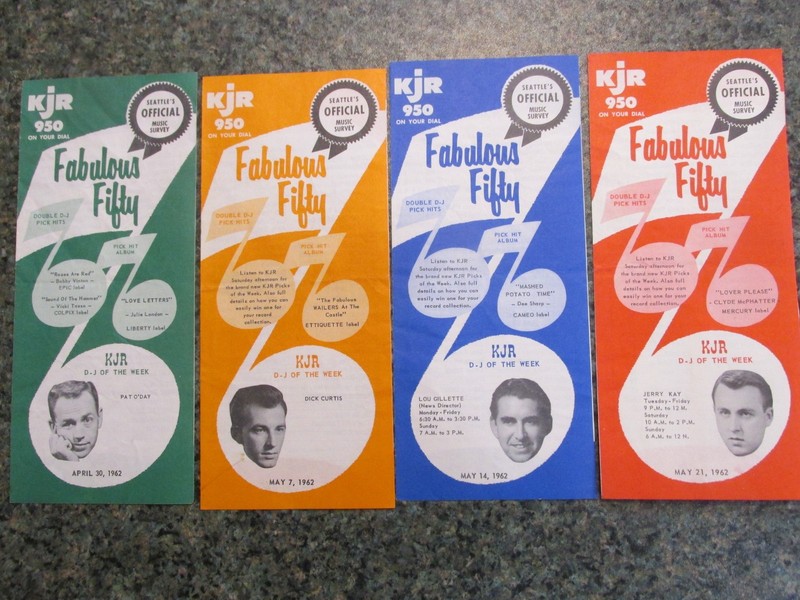 4 DIFF 1962 KJR FABULOUS FIFTY MUSIC SURVEY PROGRAMS-PAT O'DAY DJ OF THE WEEK